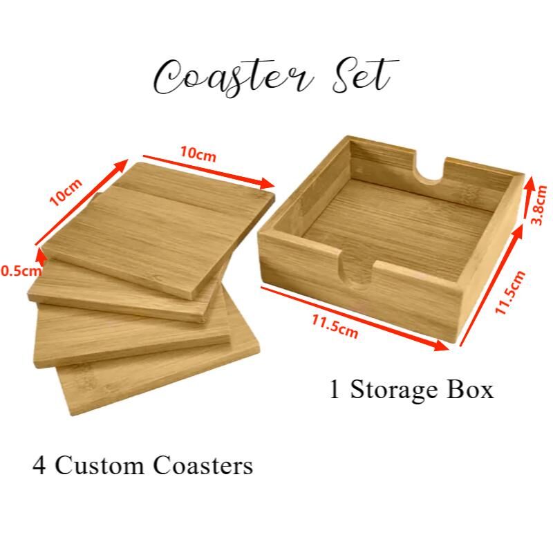 Personalized Coaster Set with Four Custom Coasters and One Storage Box